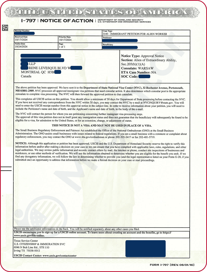 EB-1A approved for a medical specialist with clinical practice